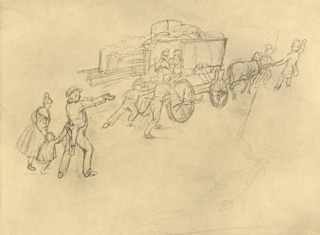 Der Thespiskarren Schauspieler auf Reisen, metà-fine XIX secolo, c1924 da Carl Spitzweg