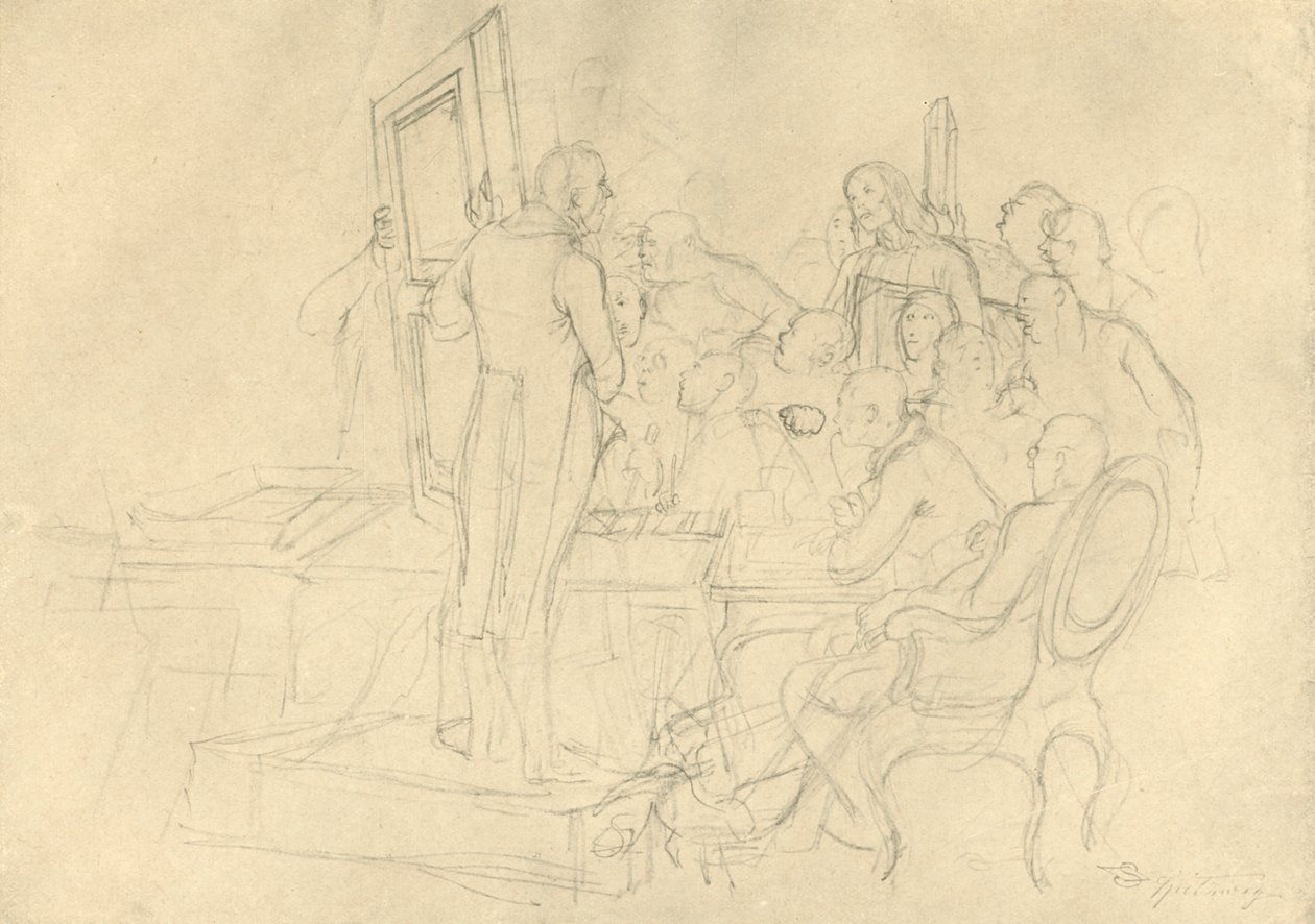 Die Kunstauktion, metà-fine XIX secolo, c1924 da Carl Spitzweg