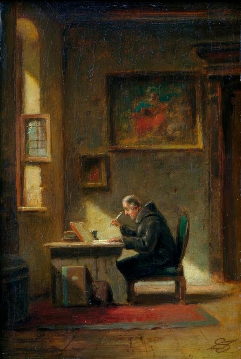 Monaco studioso alla scrivania da Carl Spitzweg