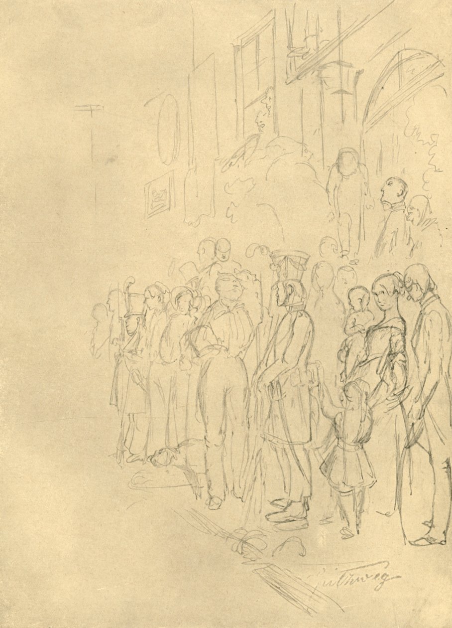 In Erwartung der Prozession, metà-fine 19° secolo, c1924 da Carl Spitzweg