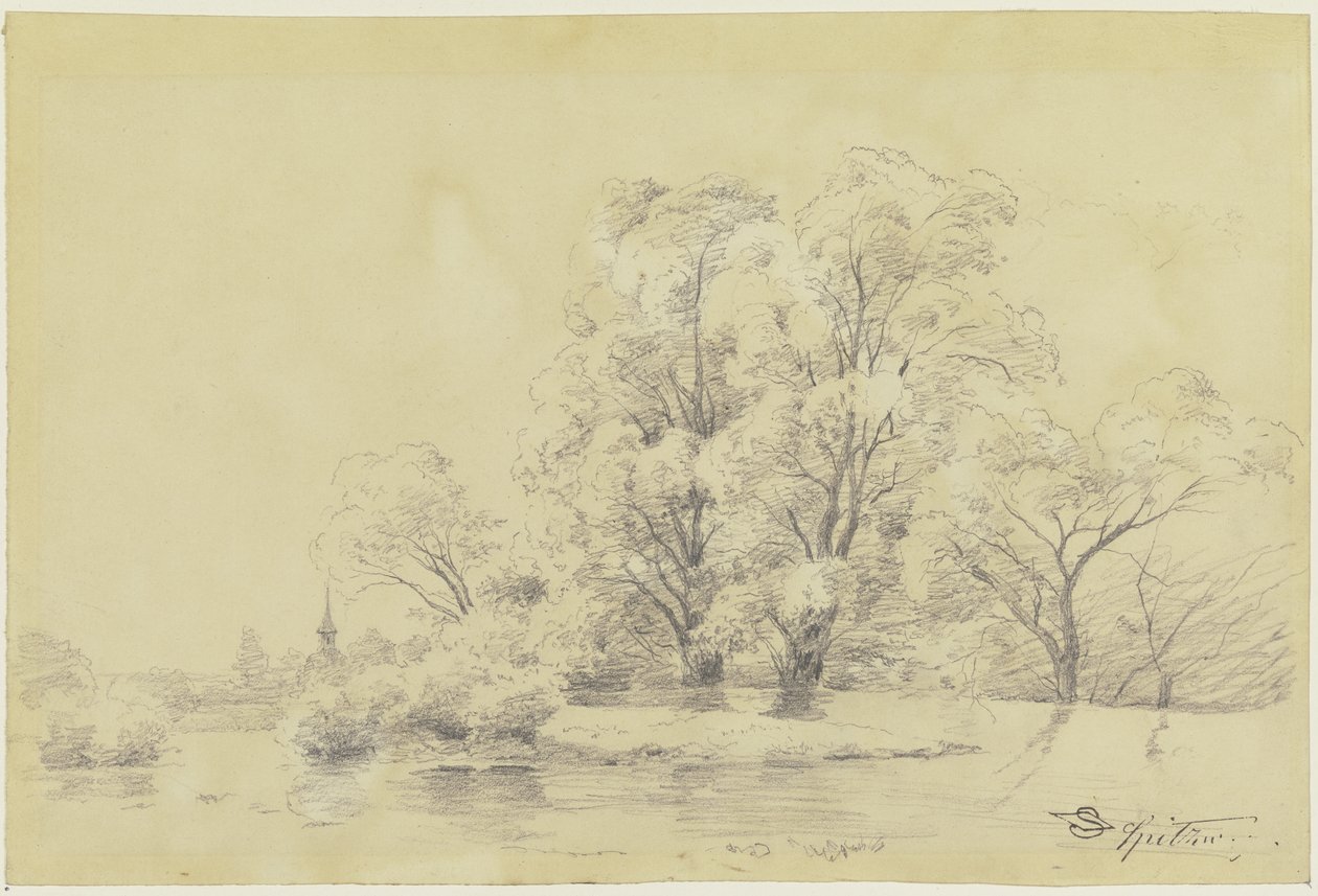 Paesaggio con alberi presso l
