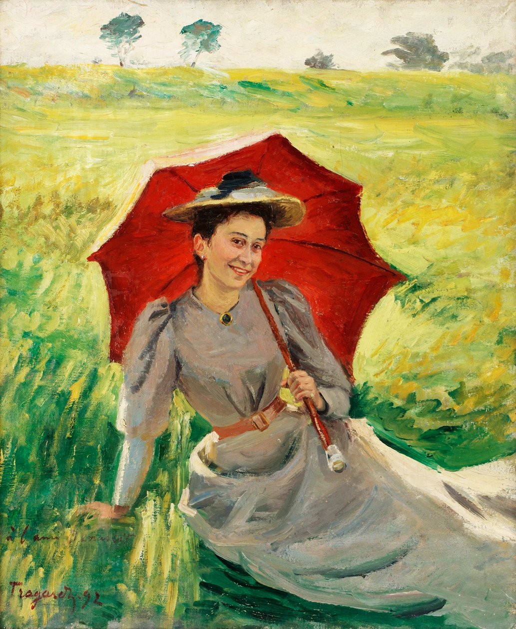 Signora con ombrello rosso da Carl Tragardh