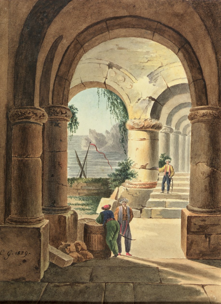 Vista del mare attraverso un chiostro da Carl Wilhelm Goetzloff