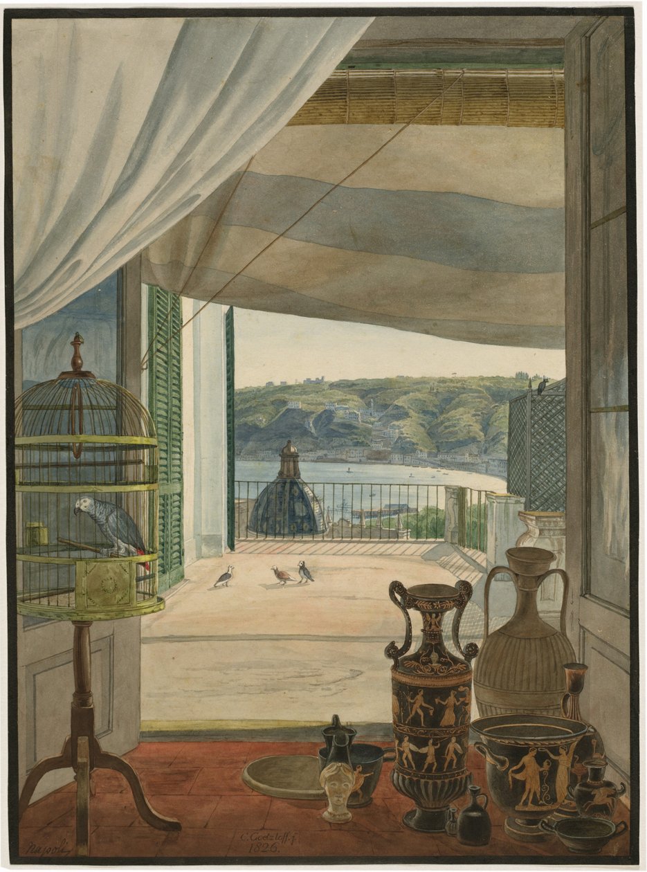 Antichità su un balcone con vista sul Golfo di Napoli da Carl Wilhelm Götzloff