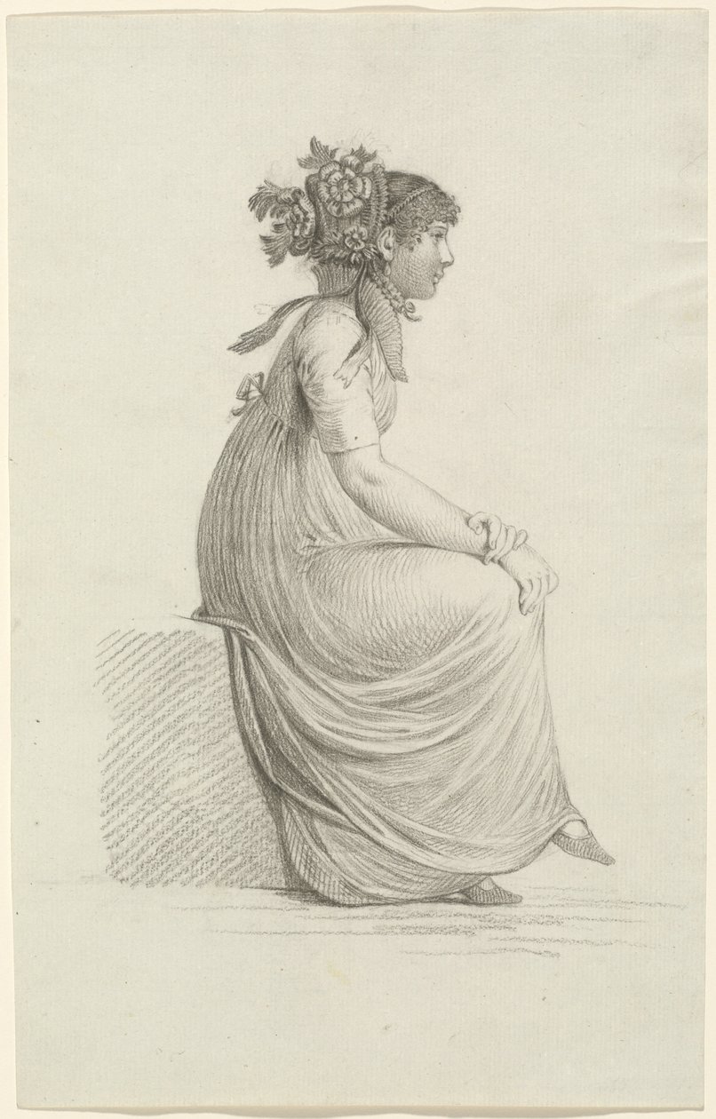 Giovane donna seduta con cappello alla moda da Carl Wilhelm Kolbe