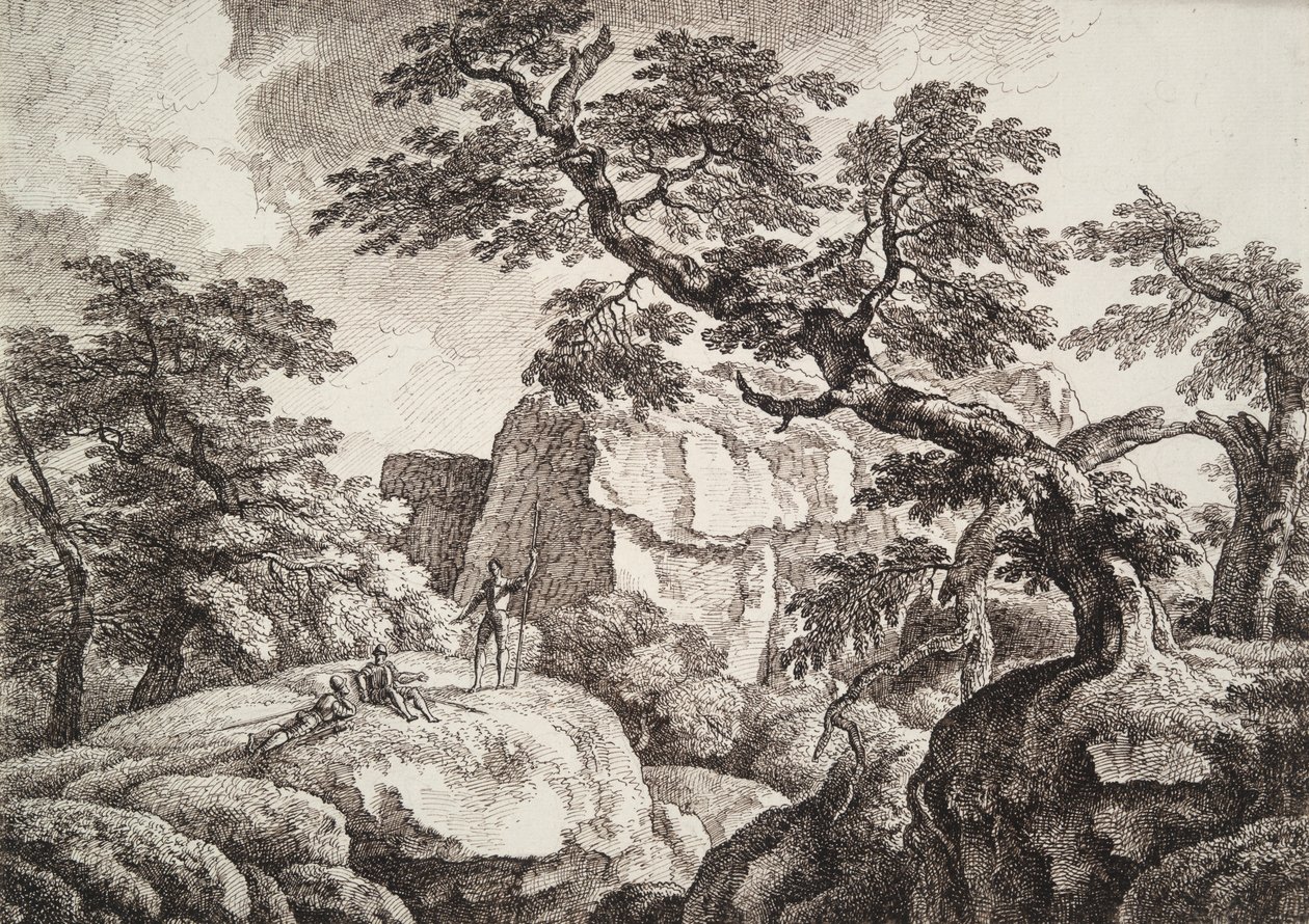 Tre soldati in un paesaggio collinare da Carl Wilhelm Kolbe the elder