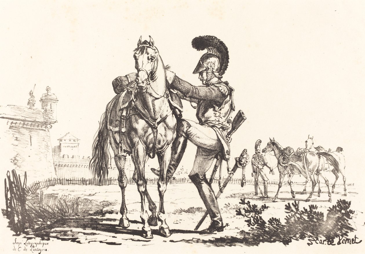 Carabiniere che monta un cavallo da Carle Vernet