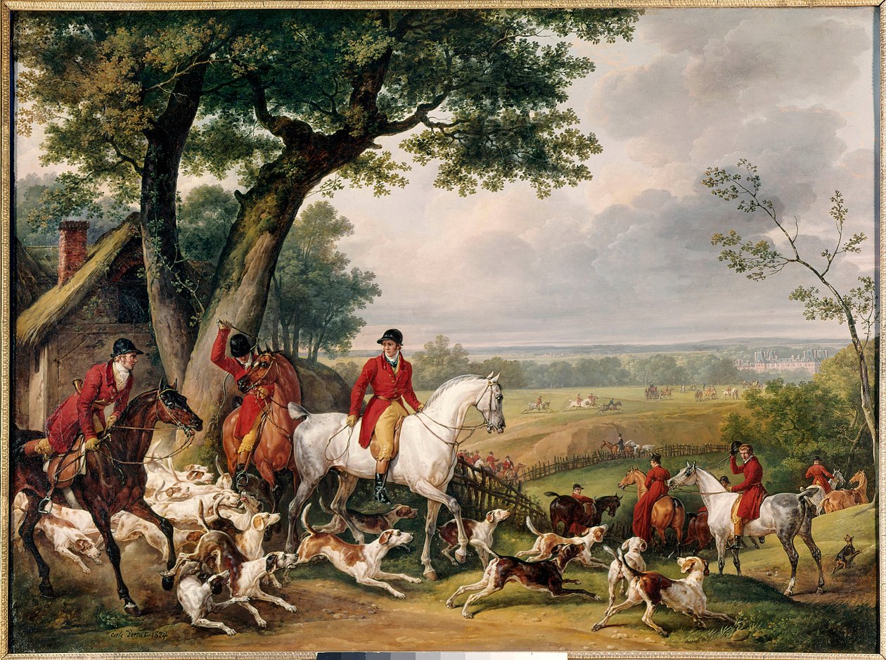 Caccia nella foresta di Fontainebleau 1824 Museo della Caccia, Castello di Gien, Francia da Carle Vernet