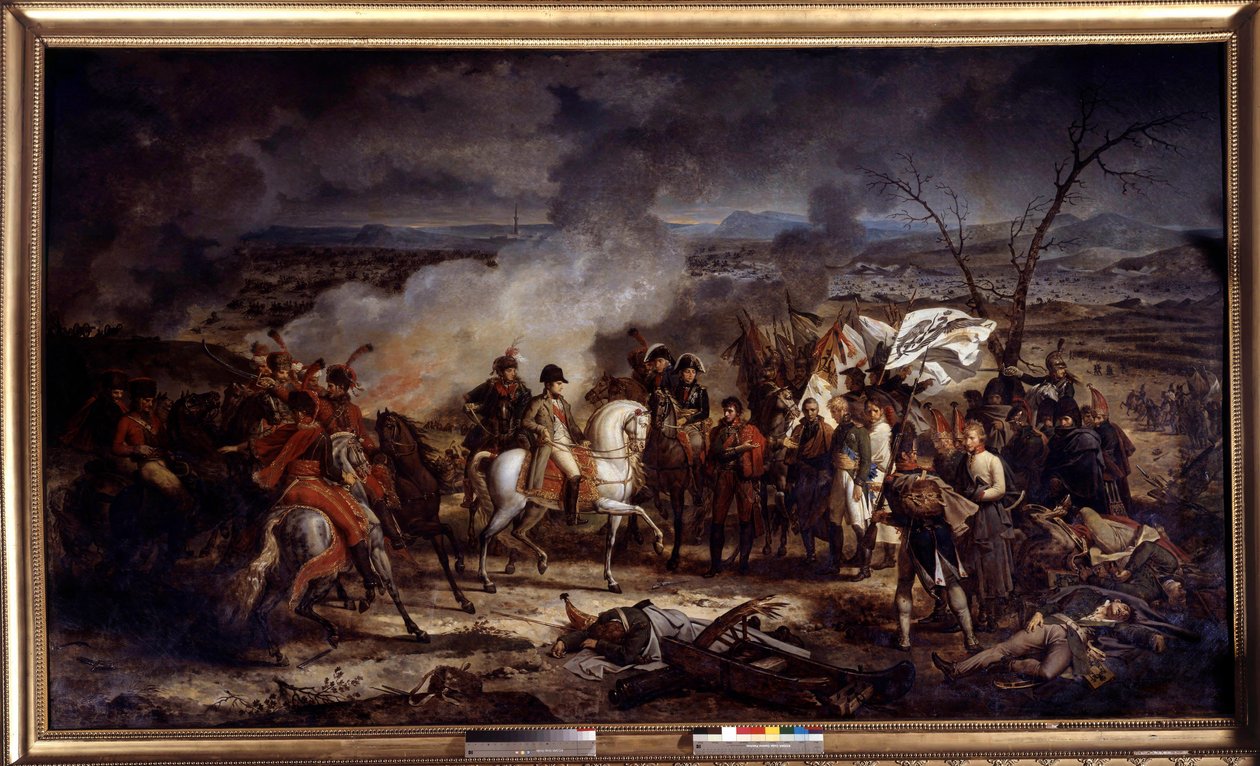 Guerra napoleonica: Imperatore Napoleone I (1769-1821) durante la Battaglia di Austerlitz il 2/12/1805. Dipinto di Antoine Vernet (1758-1836) 1805 Boissy Saint Leger. Chateau De Grosbois da Carle Vernet