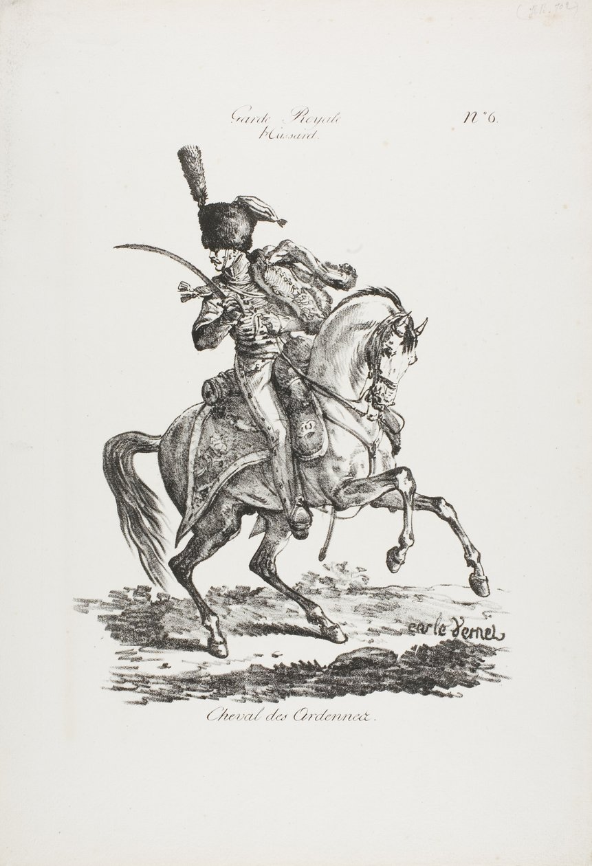 Guardia reale, ussaro a cavallo e cavallo n. 6 da Carle Vernet