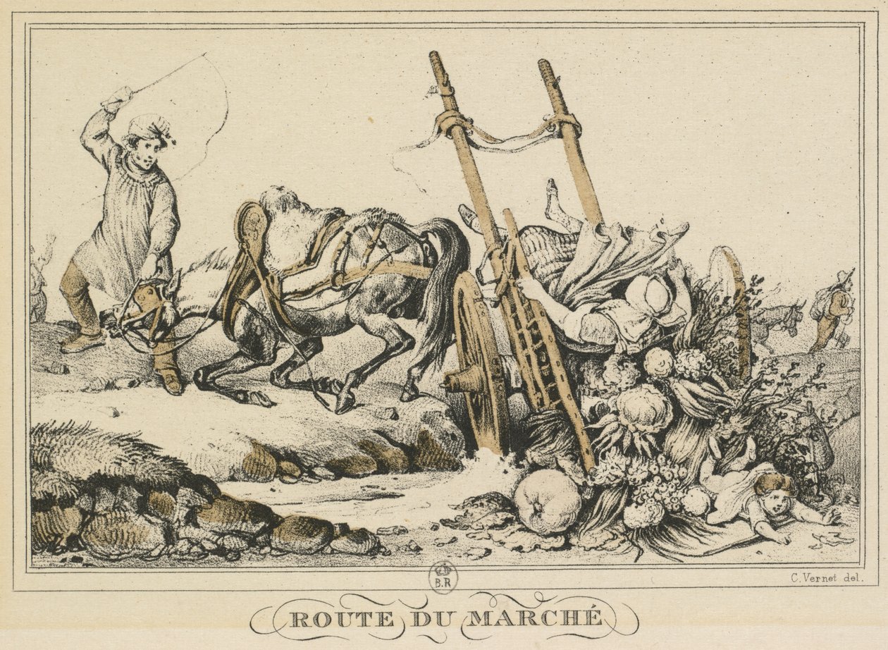 Scene di vita quotidiana, strade e sentieri: Strada per il mercato da Carle Vernet