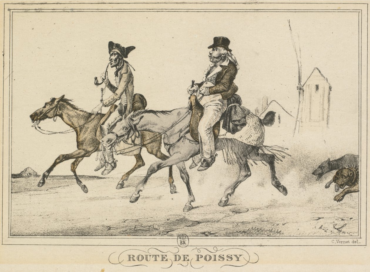 Scene di vita quotidiana, strade e sentieri: Strada per Poissy da Carle Vernet