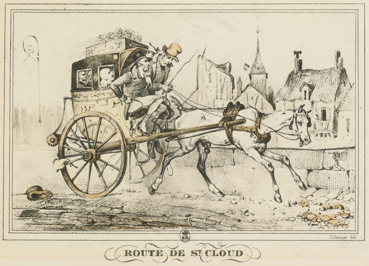 Scene di vita quotidiana, strade e sentieri: Strada per Saint-Cloud da Carle Vernet
