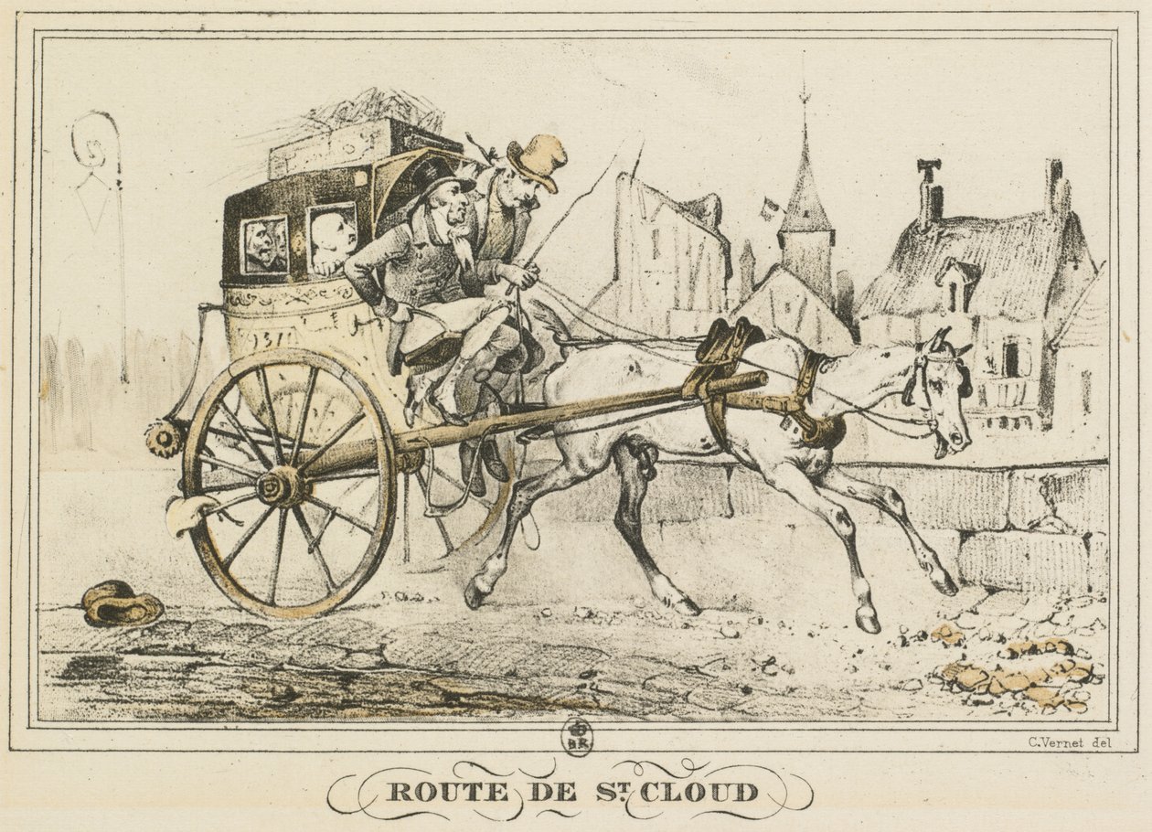 Scene di vita quotidiana, strade e sentieri: Strada per Saint-Cloud da Carle Vernet