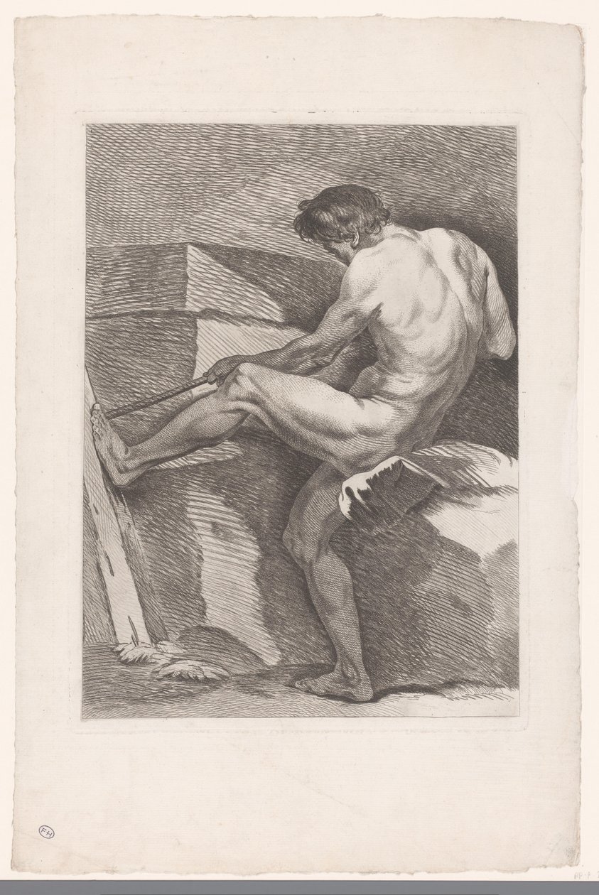 Studio accademico di un nudo maschile che tira una corda da Carle van Loo