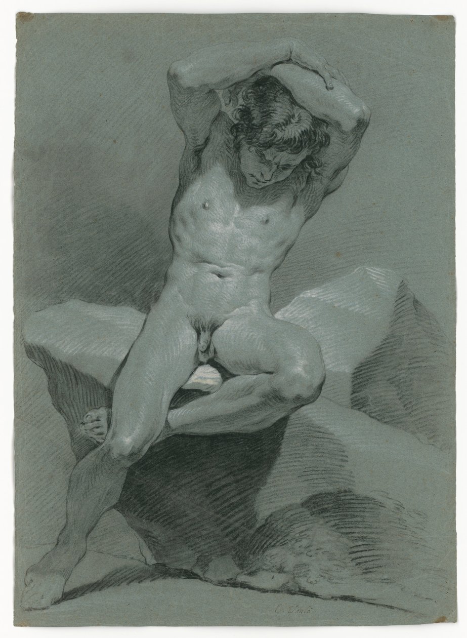 Studio di nudo di un uomo seduto, con le braccia incrociate sopra la testa da Carle van Loo