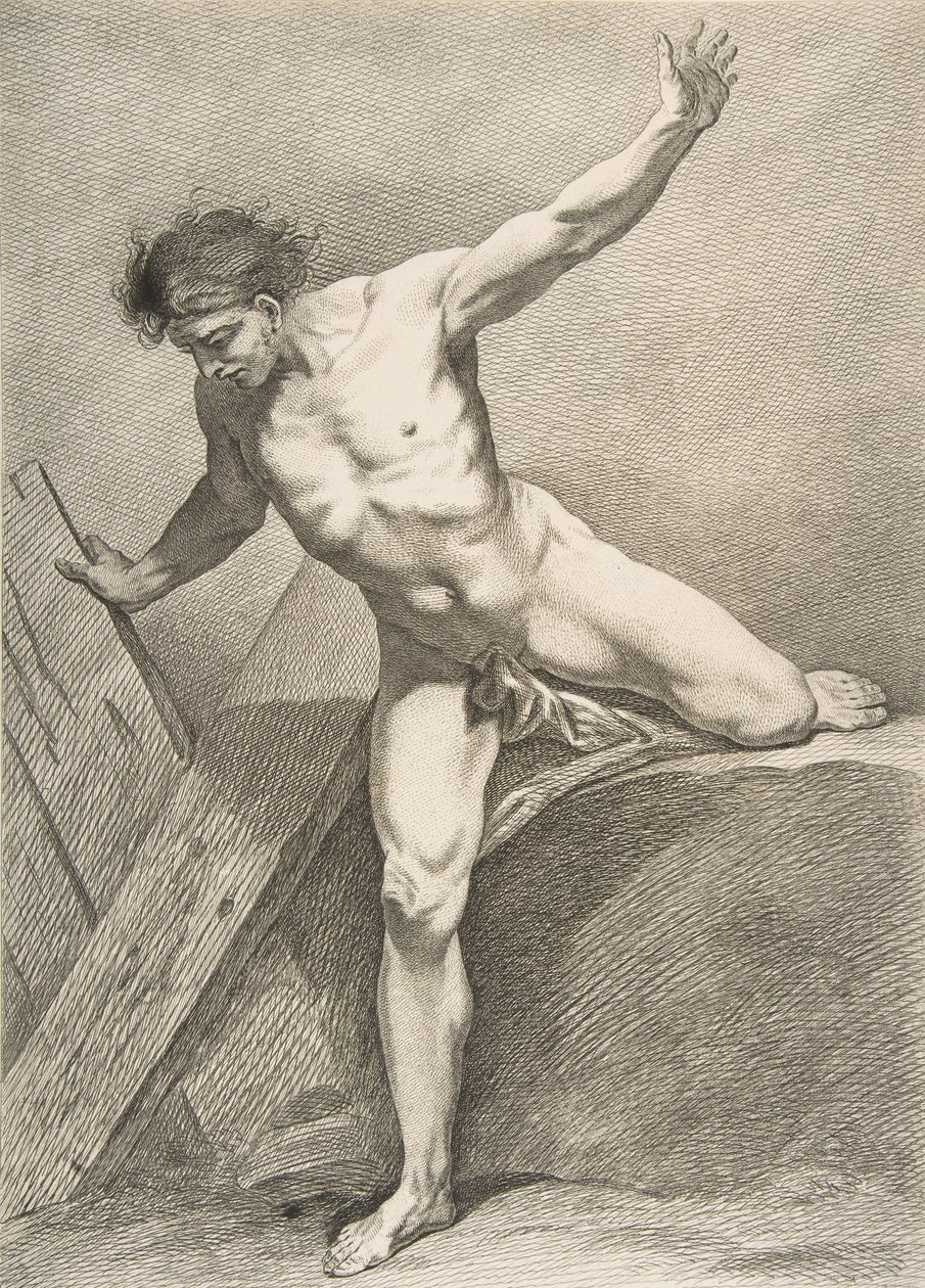 Un accademico: uomo che cammina appoggiato a una tavola da Carle van Loo