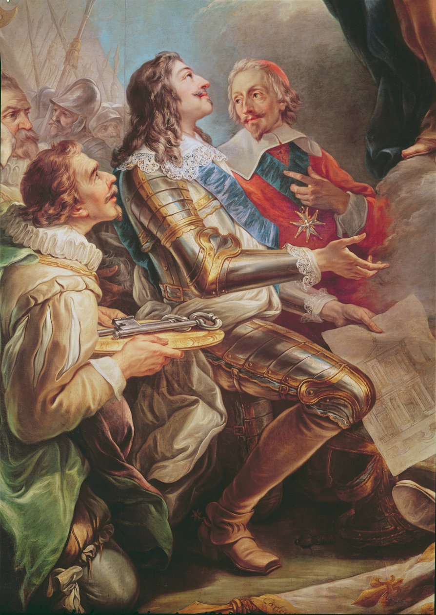 Luigi XIII (1601-43) dedica la Chiesa di Notre-Dame-des-Victoires alla Vergine nel 1629, dettaglio di Luigi XIII e del Cardinale Richelieu (1581-1642) 1748-53 da Carle van Loo