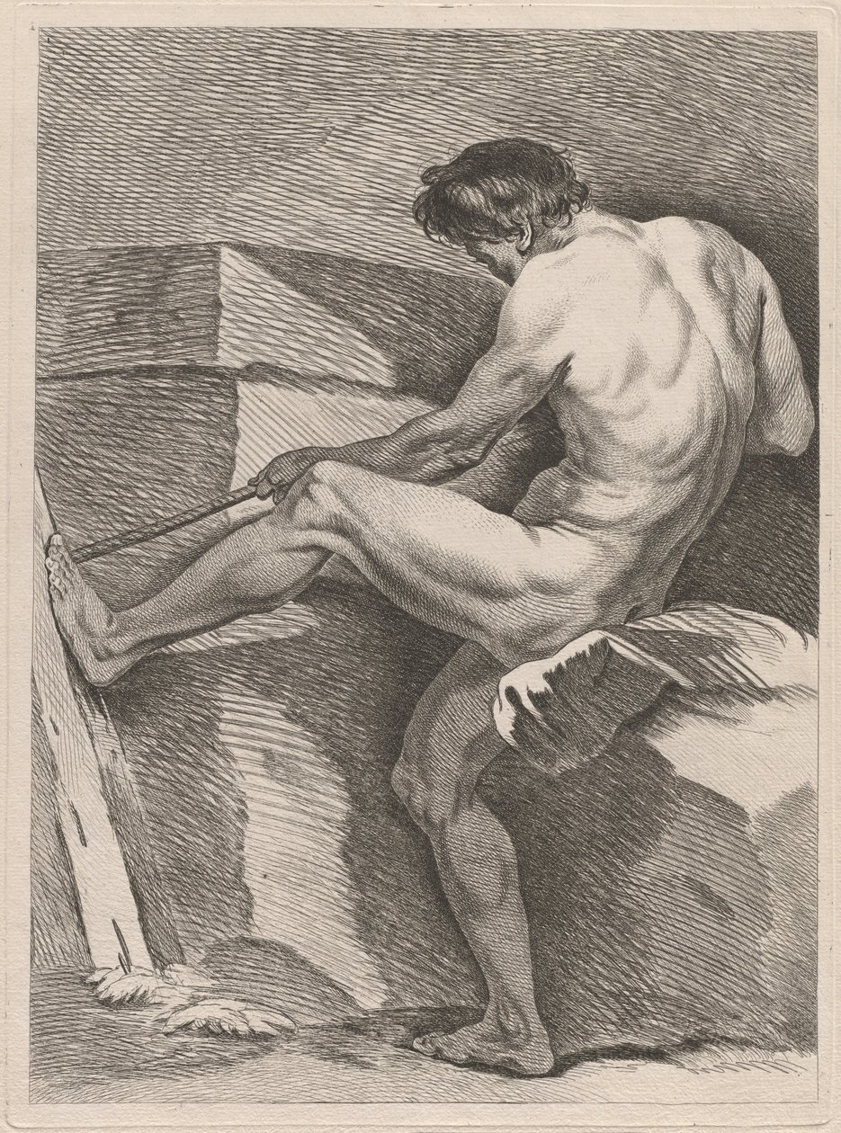 Uomo che tira una corda, con il piede puntato da Carle van Loo