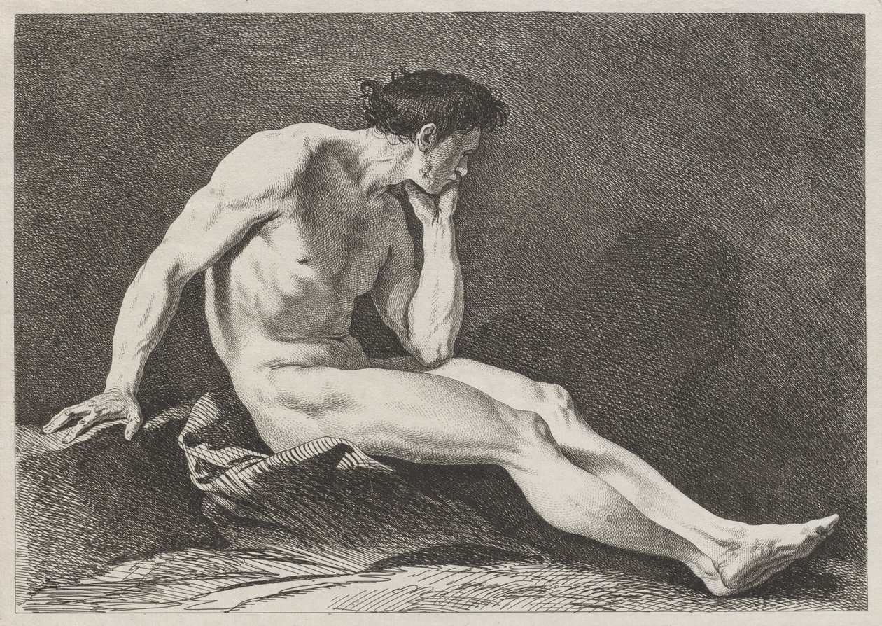 Uomo seduto con la testa in mano da Carle van Loo