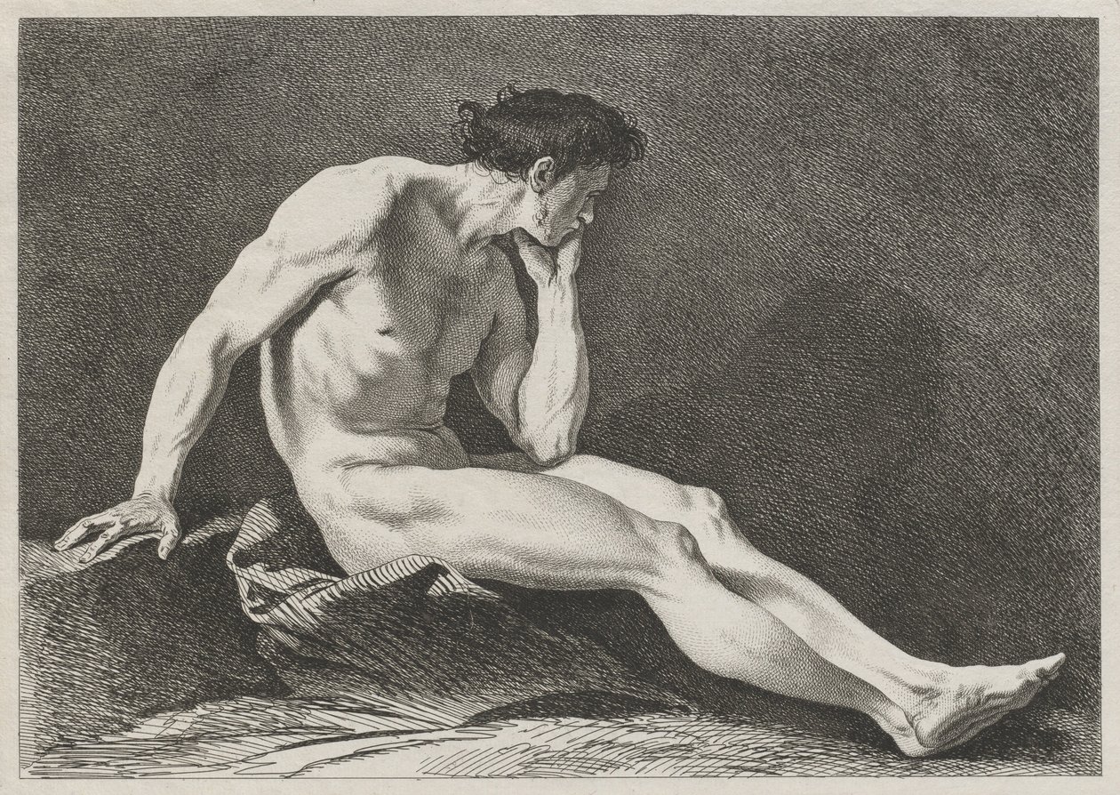 Uomo seduto con la testa nella mano da Carle van Loo