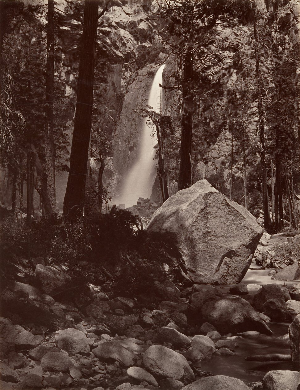 Cascata inferiore di Yosemite, 1.600 piedi, ca. 1872, stampato ca. 1876 da Carleton E. Watkins.