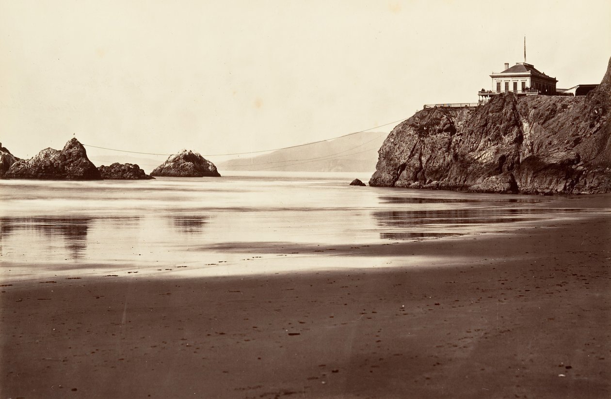 Cliff House e Seal Rock, 1868-69, stampato ca. 1876 da Carleton Emmons Watkins