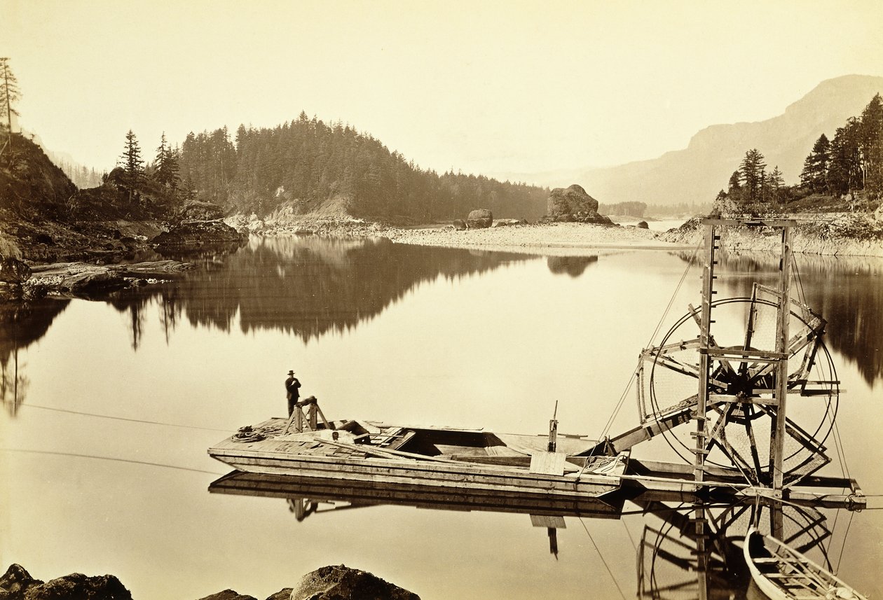 Ruota Galleggiante per Salmoni, Cascate, 1867 da Carleton E. Watkins