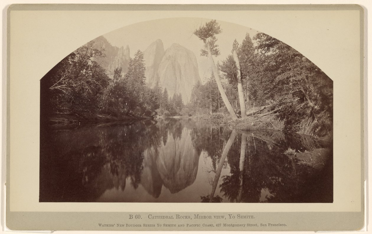 B 60. Cathedral Rocks, veduta speculare, Yosemite da Carleton Watkins