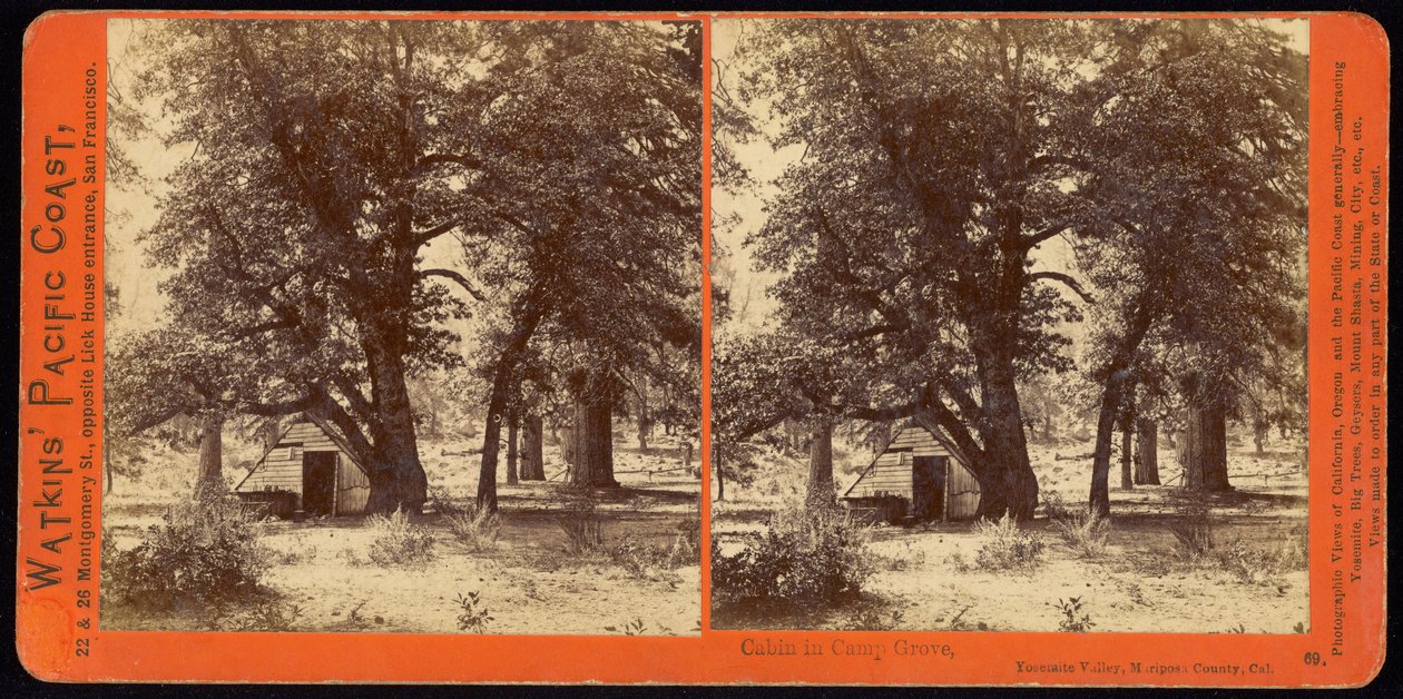 Capanna nel Camp Grove, Yosemite Valley, Contea di Mariposa, Cal da Carleton Watkins