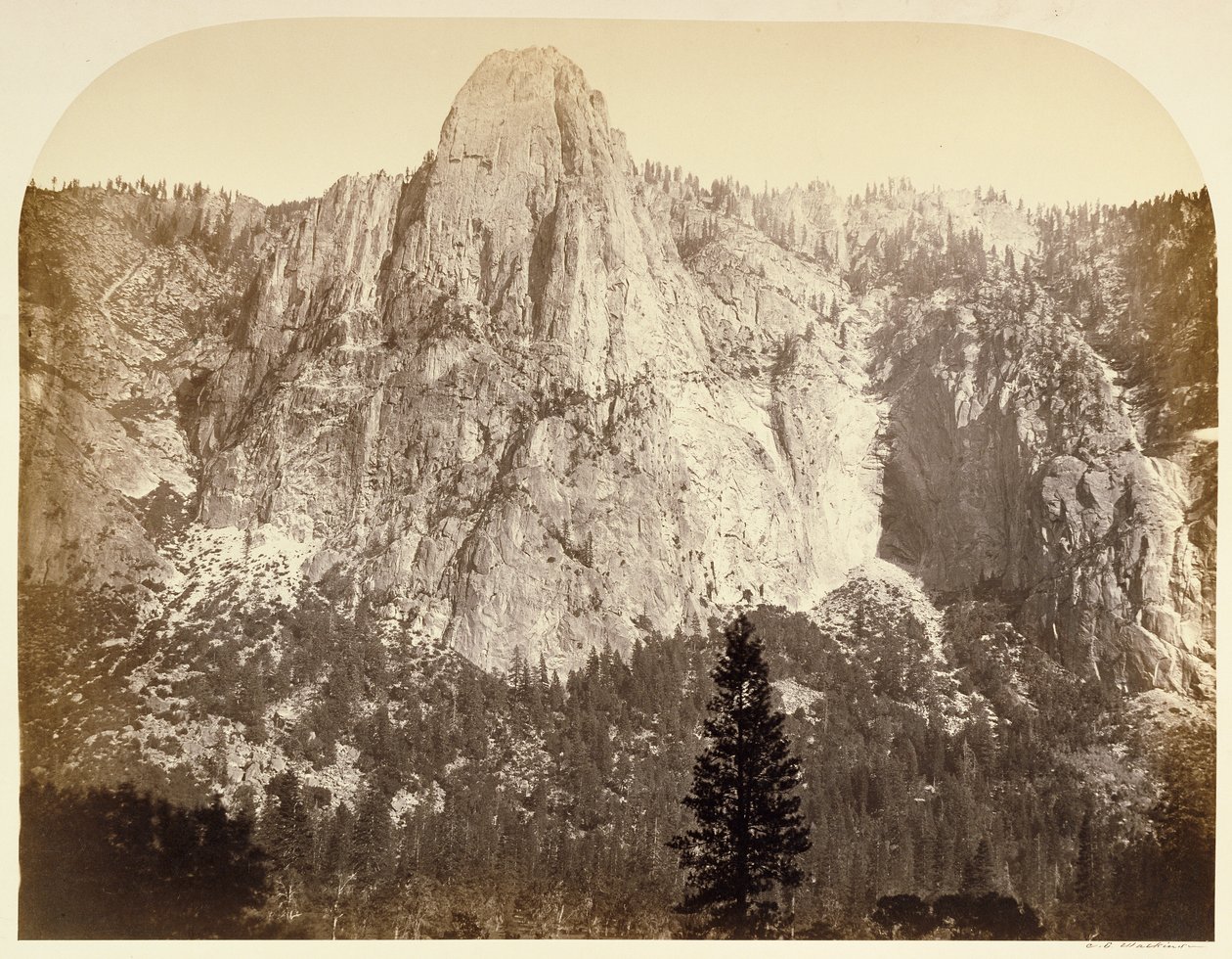 Sentinel (vista frontale), 3270 piedi, Yosemite da Carleton Watkins