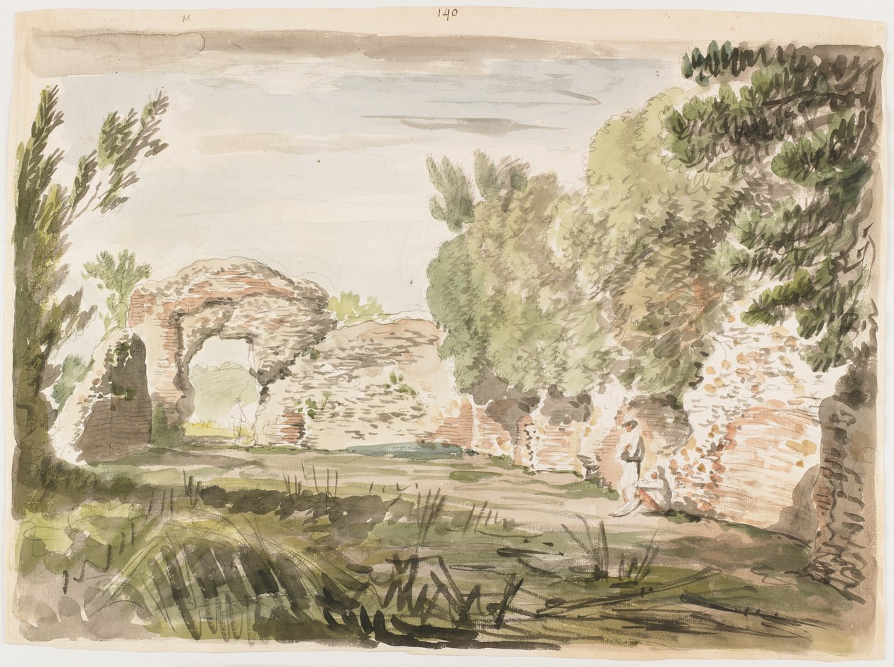 Paesaggio con alberi, rovina e tre figure da Carlo Labruzzi