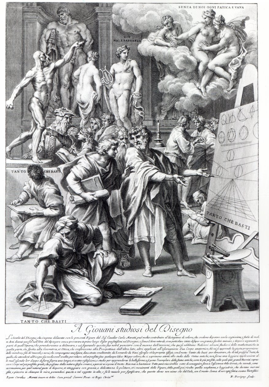Allegoria di uno studio di design, inciso da Nicolas Dorigny da Carlo Maratta or Maratti