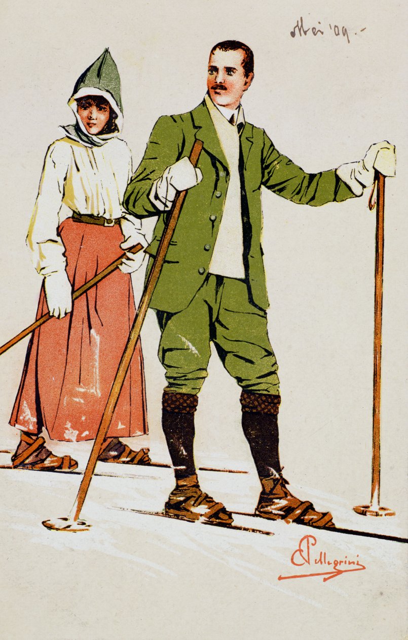 Due sciatori, 1909 da Carlo Pellegrini