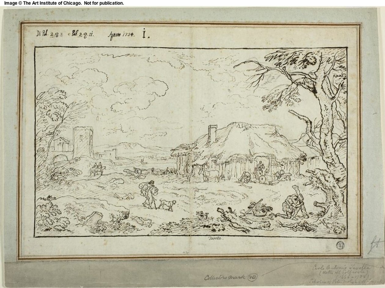 Incrocio rurale, con edifici agricoli in primo piano da Carlo Antonio Tavella