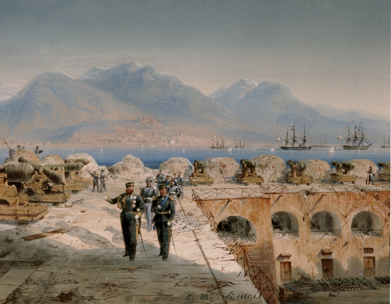 Assedio di Gaeta, ispezione delle fortificazioni recentemente occupate (tempera) da Carlo Bossoli