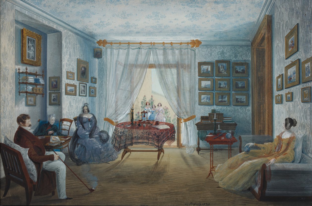 Il salotto nel Palazzo Naryshkin di Miskhor, 1842 da Carlo Bossoli