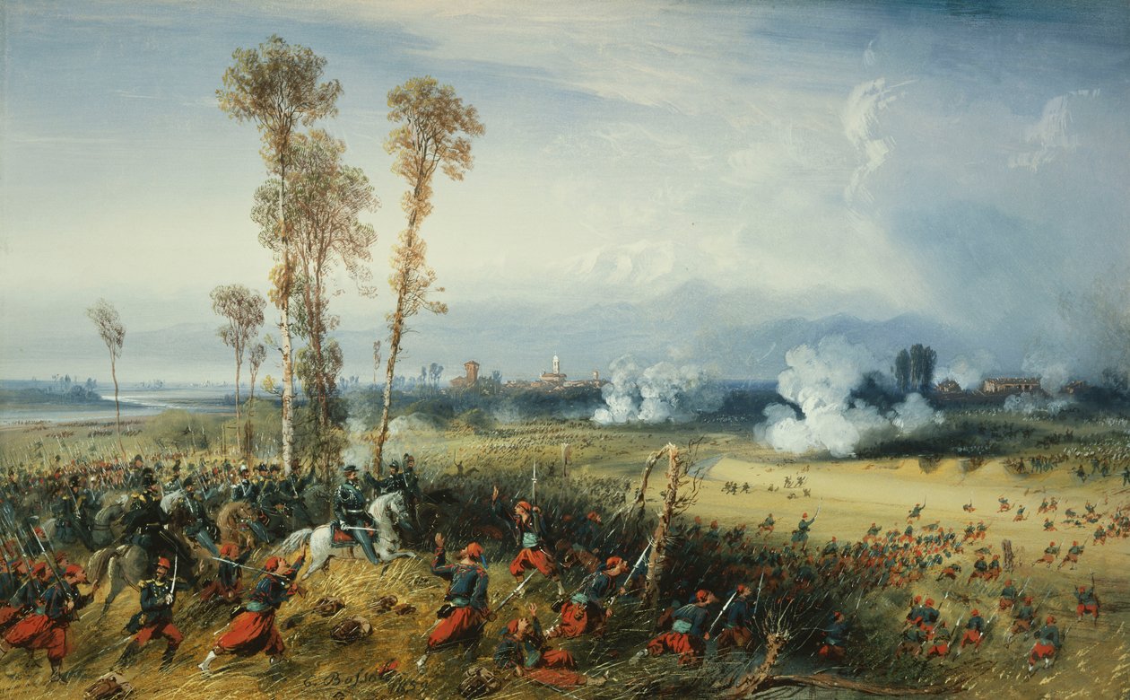 La guerra in Italia: la battaglia di Palestro, il re di Sardegna alla testa delle truppe da Carlo Bossoli
