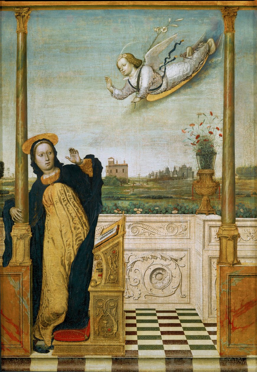 Annunciazione. Pannello centrale di un trittico (dipinto su tavola) da Carlo Braccesco