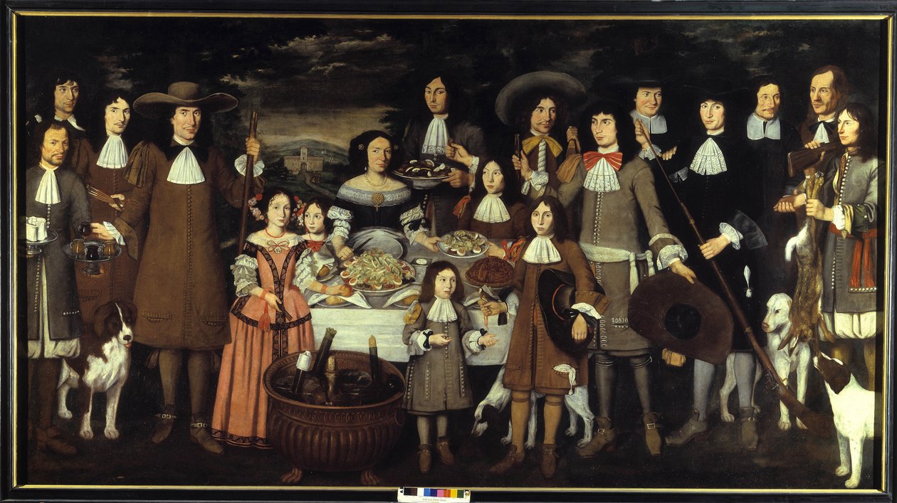 Ritratto di una famiglia o "Bevuta durante una partita di caccia". Dipinto di Carlo Cane (1618-1688). Dipinto del XVII secolo. Pinacoteca del Castello Sforzesco Milano da Carlo Cane