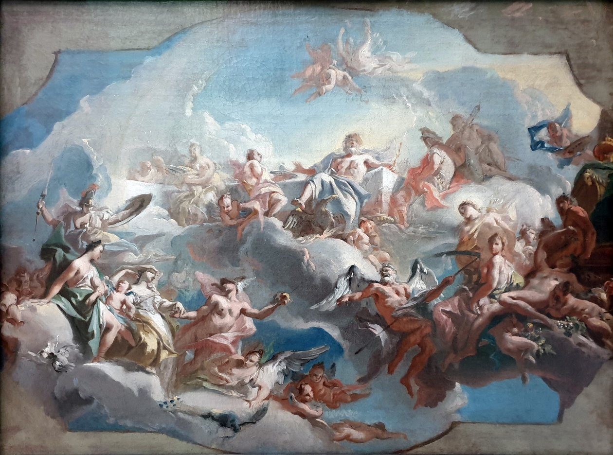 Tedesco: Der Aufbruch der Göttinnen Juno, Venus und Minerva, geleitet von Merkur, zum Parisurteil Partenza delle dee Giunone, Venere e Minerva per il giudizio di Parigi da Carlo Carlone