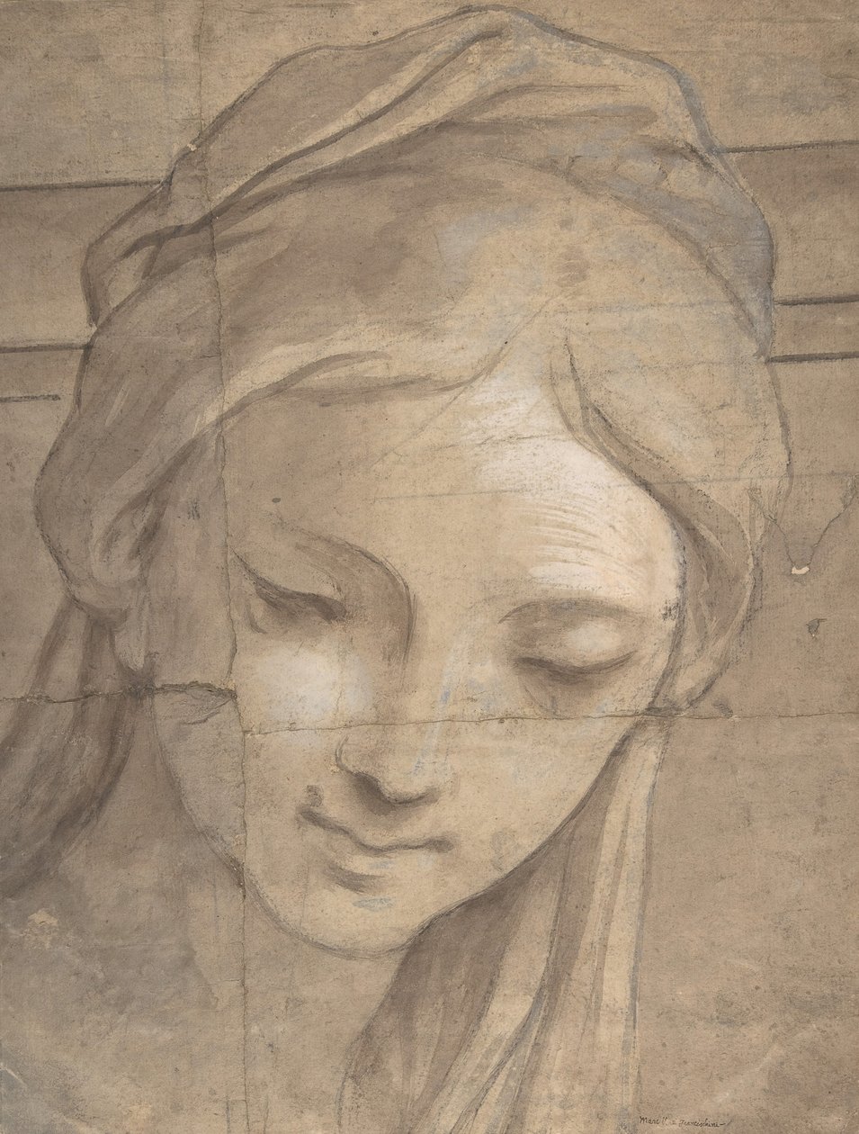 Testa di una giovane donna in vista di tre quarti rivolta a sinistra, 1670-1700 da Carlo Cignani