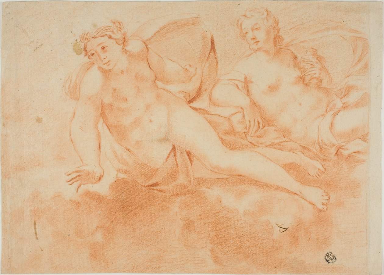Due figure femminili nude con le nuvole (recto); frammento di figura sdraiata (verso) da Carlo Cignani