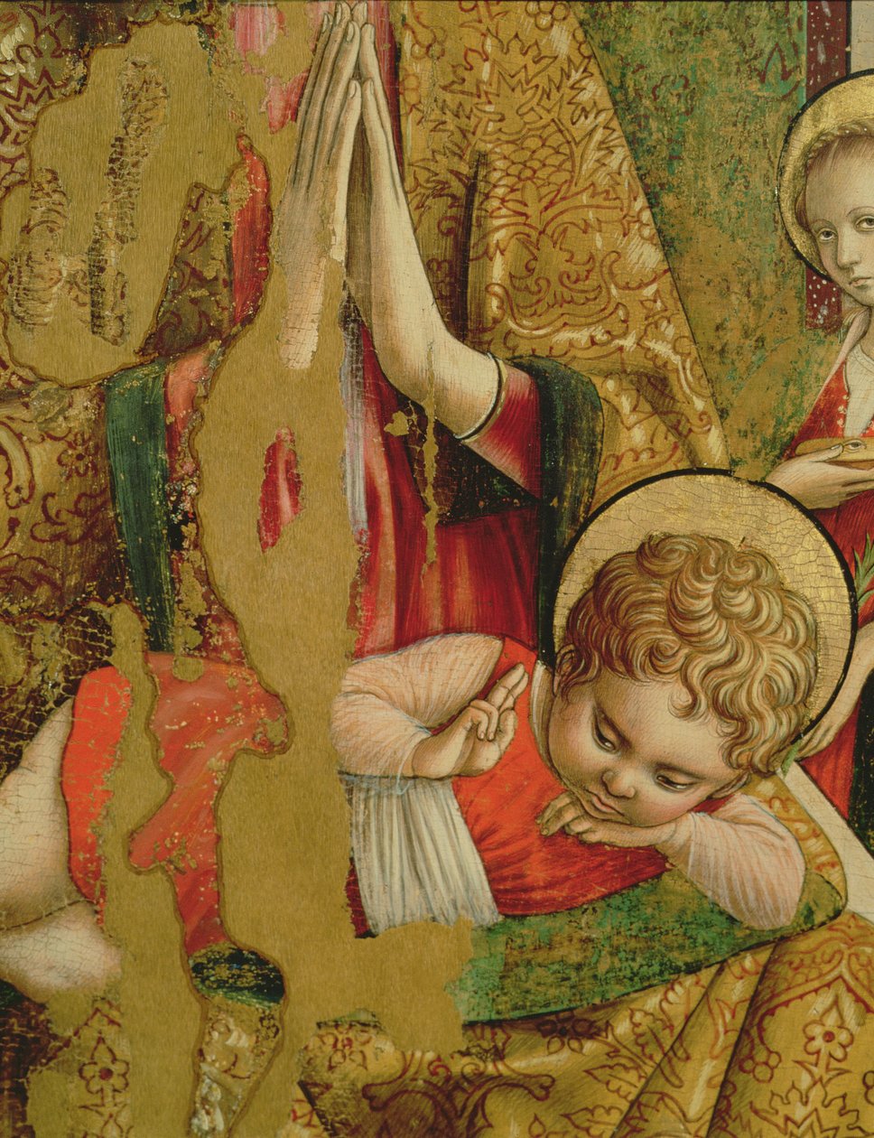 Madonna col Bambino, dettaglio del Bambino Gesù (secondo trittico di Valle Castellamo) da Carlo Crivelli