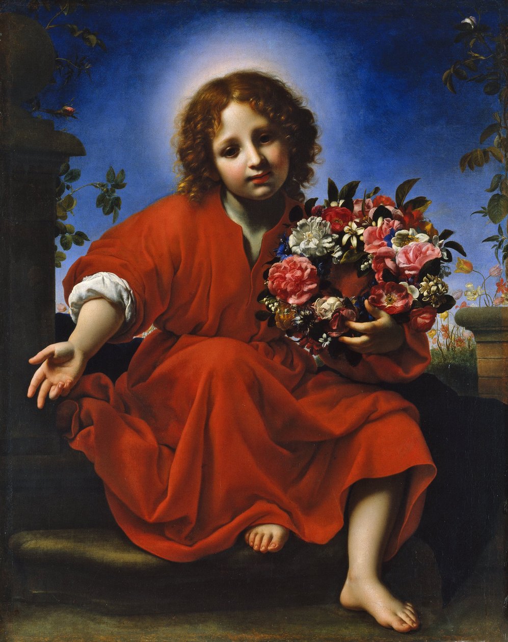 Spagnolo:  El Niño Jesús con una corona di fiori Il Cristo bambino con una corona di fiori da Carlo Dolci