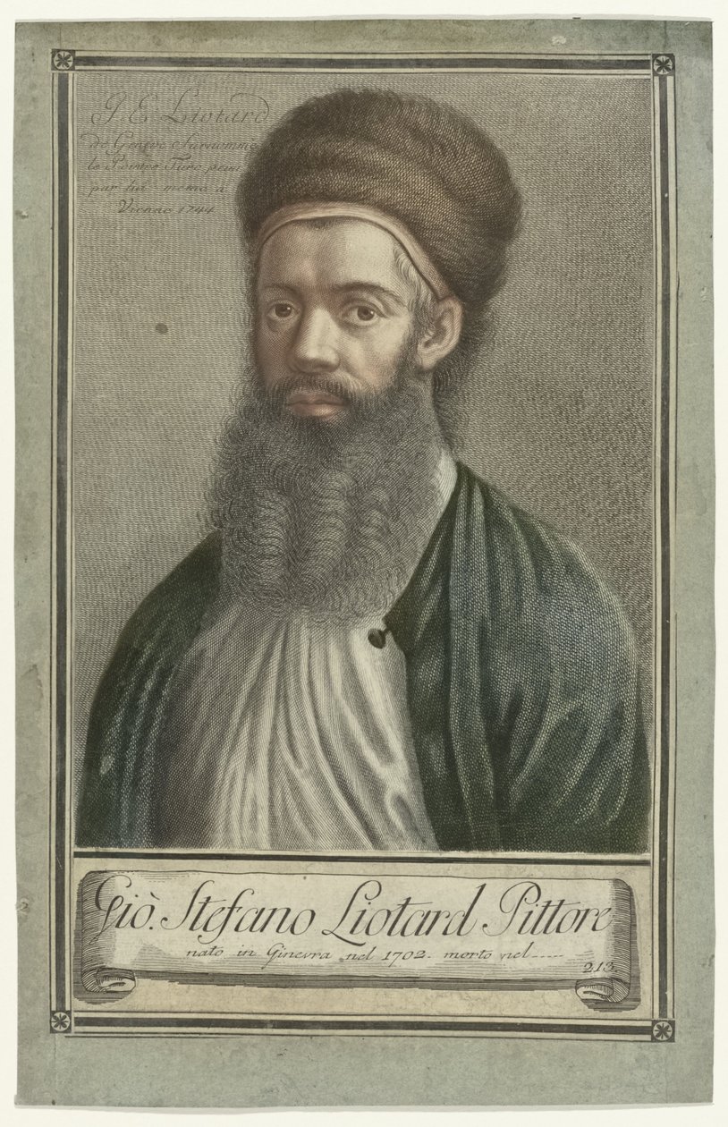 Ritratto del pittore Jean-Etienne Liotard in abito turco con barba e cappello di pelliccia da Carlo Gregori (possibly)
