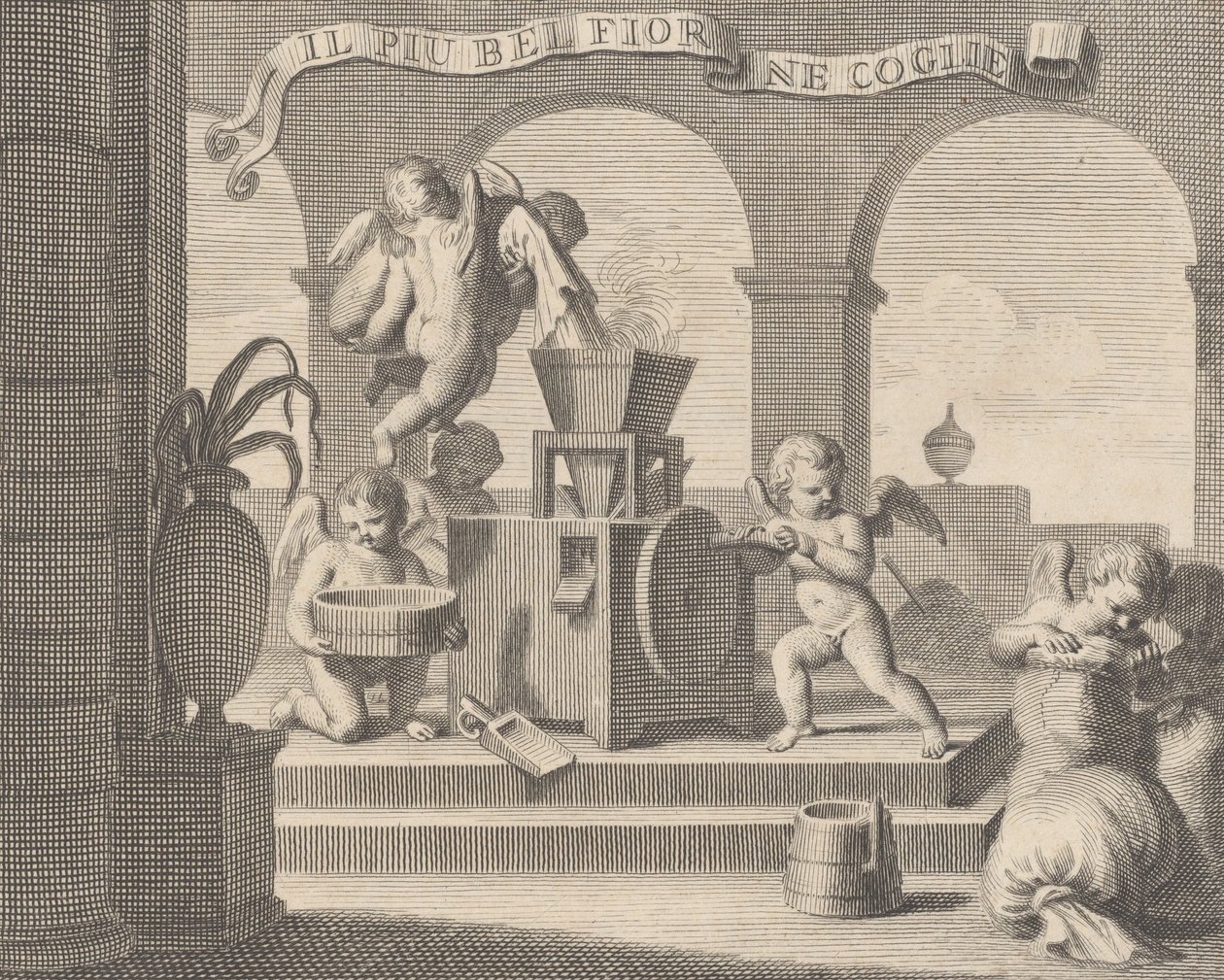 Coglie il fiore più bello, un gruppo di sei putti che lavorano..., 1740-59 da Carlo Gregori