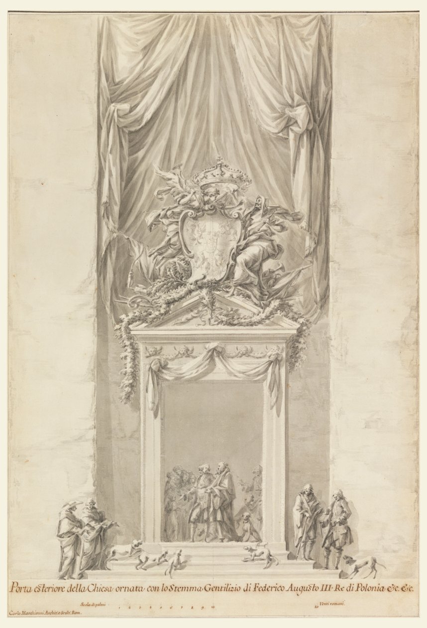 Portale di San Salvatore in Lauro con decorazione per il funerale del re Federico Augusto III di Polonia, Roma, Italia da Carlo Marchionni