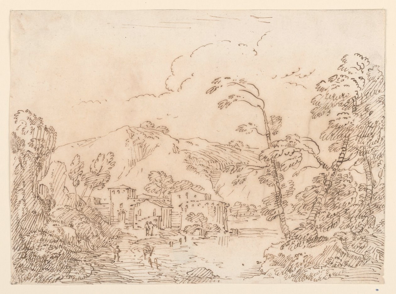 Disegno, Un villaggio presso un ruscello in un paese montuoso, 1770-86 da Carlo Marchionni