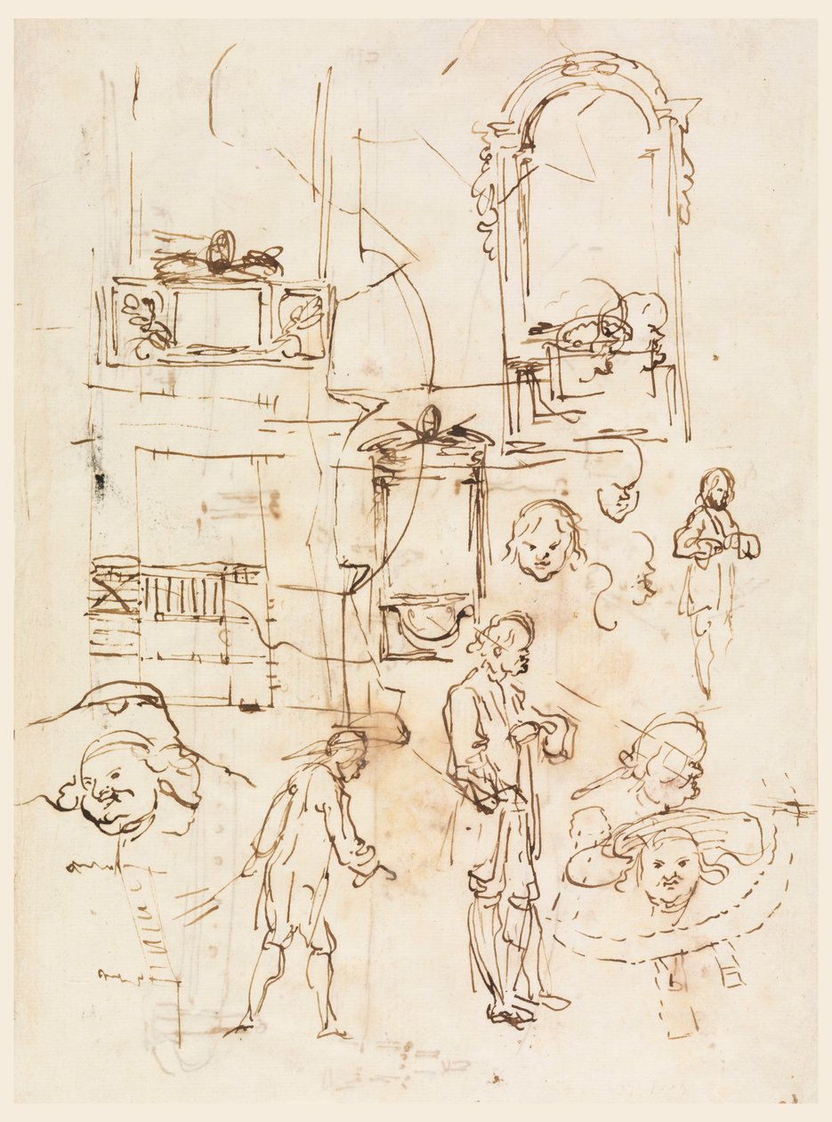 Disegno, schizzi architettonici e figurativi, 1760 ca. da Carlo Marchionni